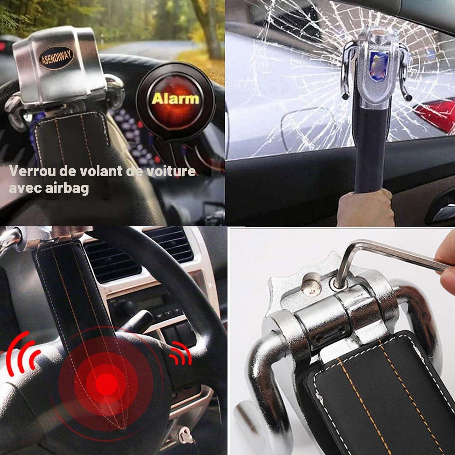 Antivol de volant universel sécurité antivol poids lourd verrou de sécurité auto pour véhicule voiture camion SUV van avec 2 clés noir