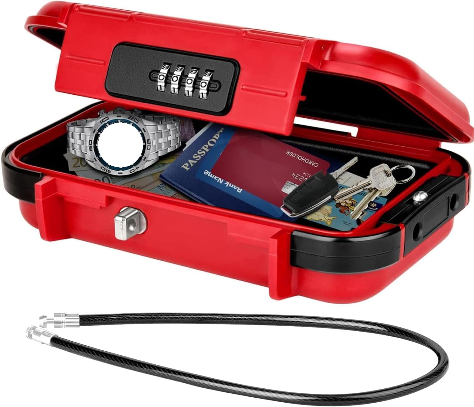 YQbest Portable Security Case, Red Mini Portable Travel Safe Box,Waterproof Combination Code Lock Box for Hotel Car Swimming 23.5 * 14 * 6CM