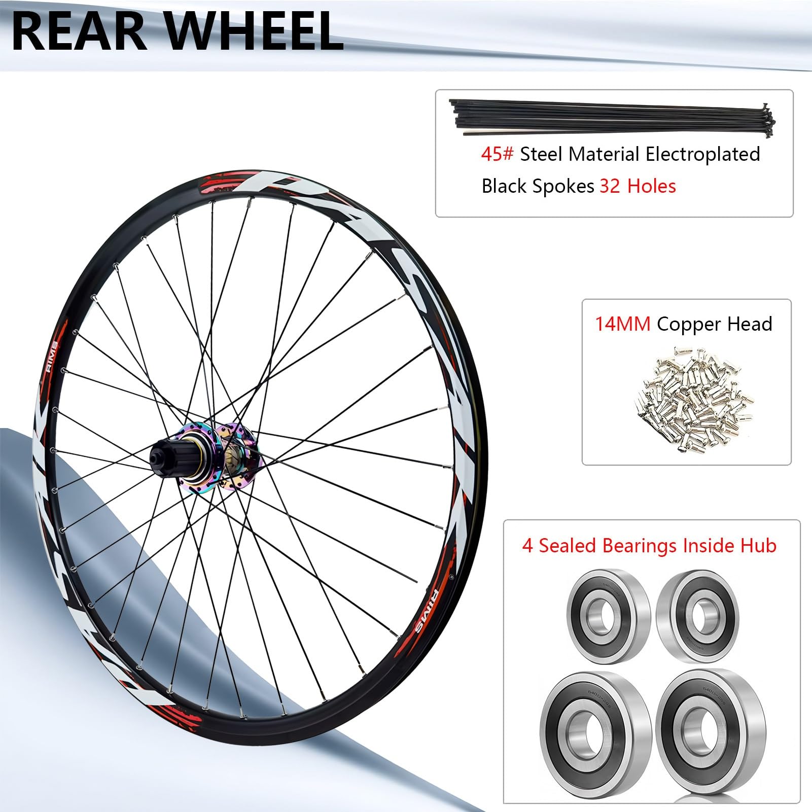 Set di Ruote per Mountain Bike 26/27.5/29", mozzi HG a 32 Fori, sgancio rapido per Freno a Disco Anteriore/Posteriore, Cerchio in Alluminio a Doppia Parete, Adatto a Pneumatici da