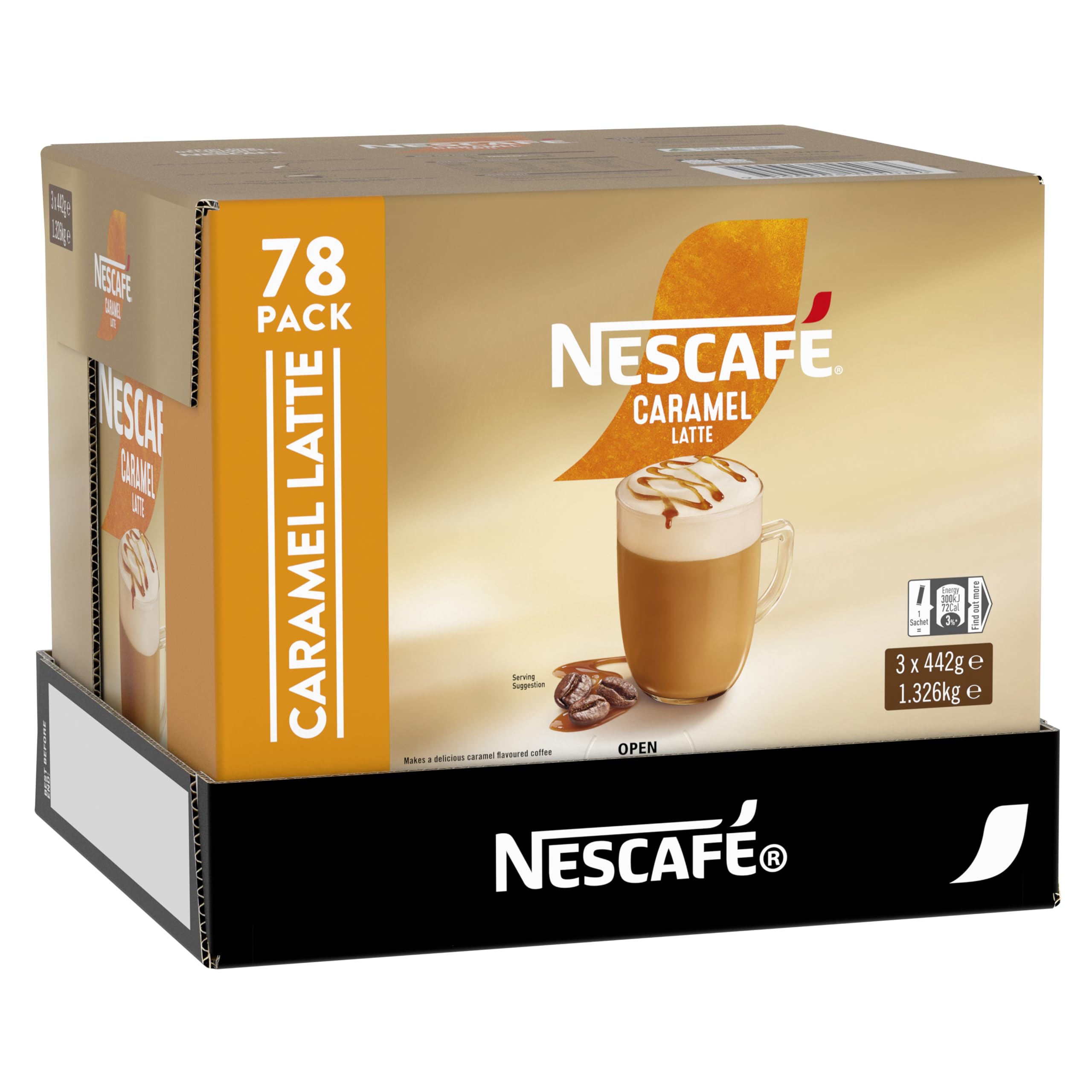 NESCAFÉ Caramel Latte Instant Coffee Mixes Sachets 78 Pack (3 x 26 Pack) - 1.33 kg (Pack of 1)
