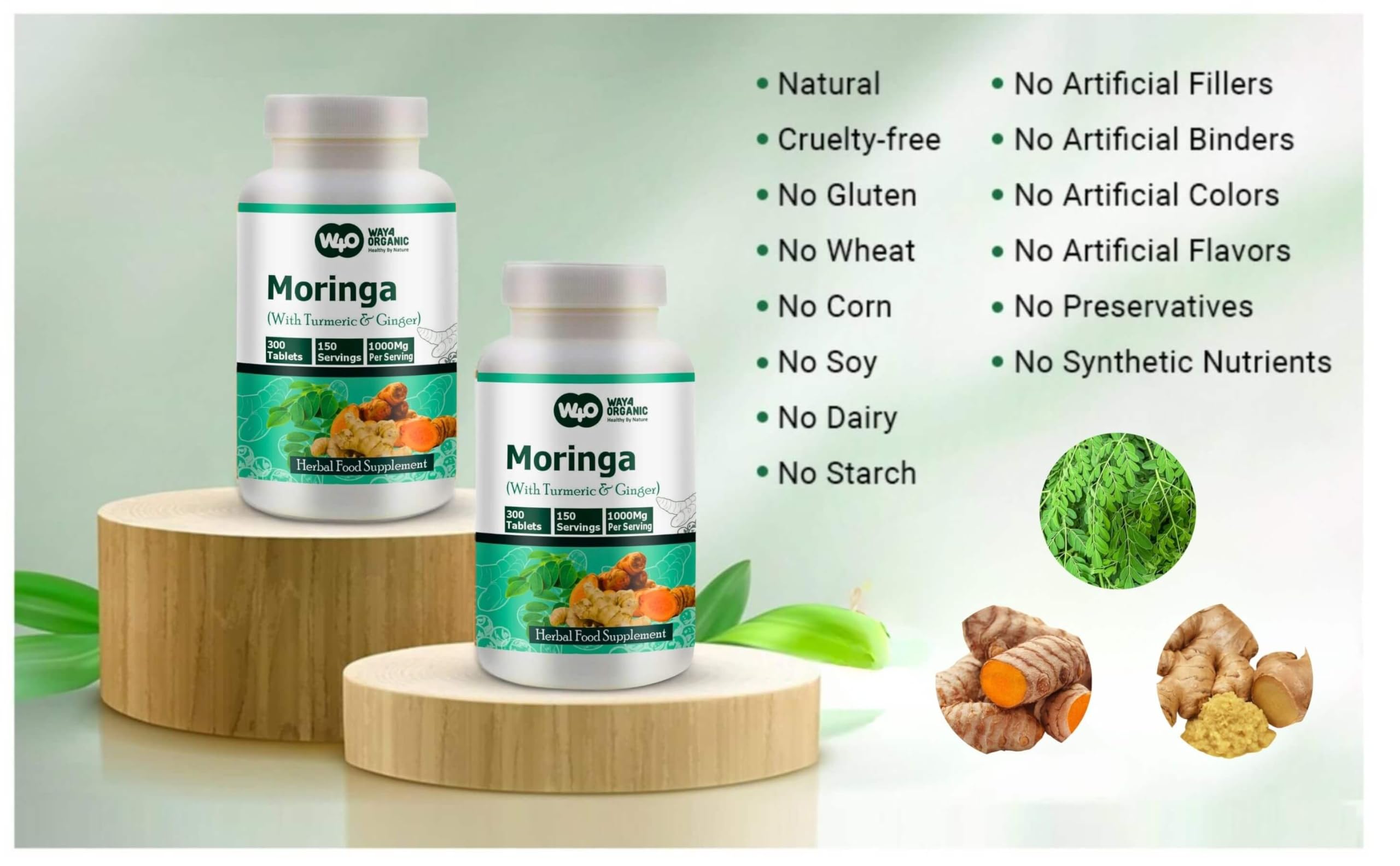 Moringa Tablets with Turmeric and Ginger, 300 Pills, 5 Month Supply, 150 Serving, 1000 Mg per Serving. One Capsule with Multiple Benefits - Supports Digestive Health(Pack of 1) — Amazon image 6