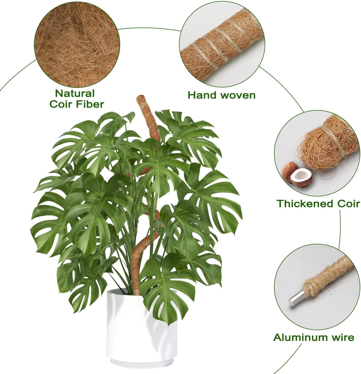 Deergo 4Pack 30 Inch Bendable Moss Pole for Plants Monstera, Coco Coir Plant Support Pole for Small Climbing Plants Grow Up thumbnail
