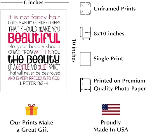 Miniatura 2 de Beautiful- Gentle and Quiet Spirit - Christian Inspirational Wall Art, Motivational Scripture Wall Decor Print- For Home Decor, Church Decor, Living