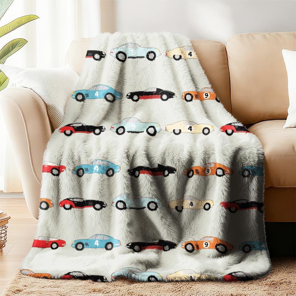 WADORN Sports Car Throw Blanket, Cozy Soft Retro Racing Throw Blanket Fuzzy Flannel Fleece Racing Theme Blankets Plush Cool Cars Lover Gifts for Office Living Room Sofa Bed Couch Chairs, 59x51 Inch