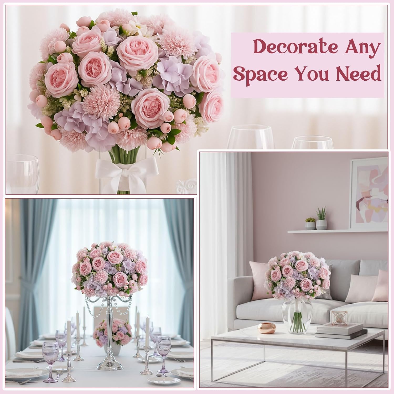 Geosar 6 Bundles Peonies Artificial Flowers Fake Hydrangea Silk Faux Chrysanthemum Ball Daisy Flowers Bouquet for Wedding Party Florals Arrangements Vase Table Centerpiece Decor(Pink, Light Purple) - Image 6