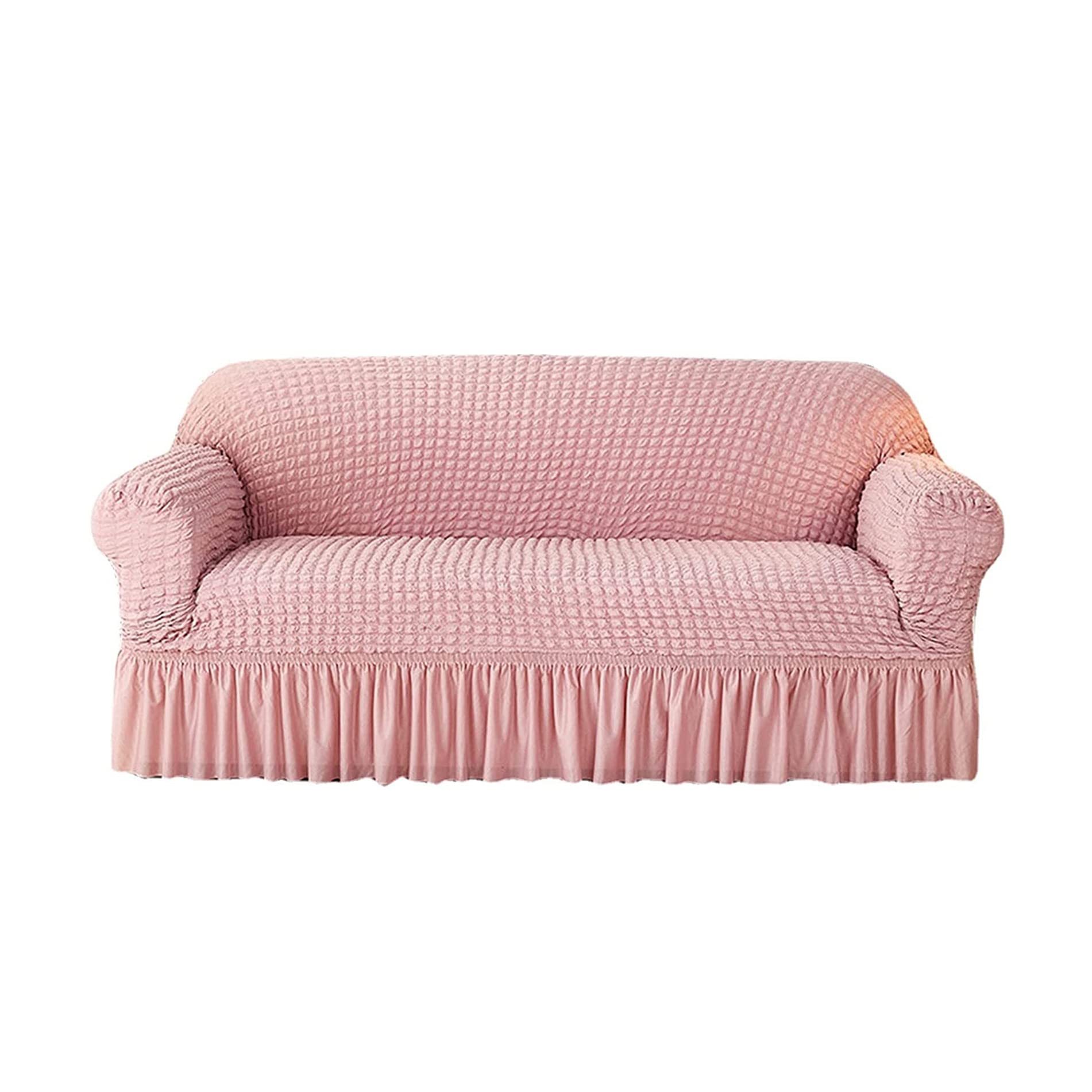 Stretchy Sofa Cover Pink 2 Seater Sofa Slipcover Washable and Durable High Elasticity Skirted Couch Cover