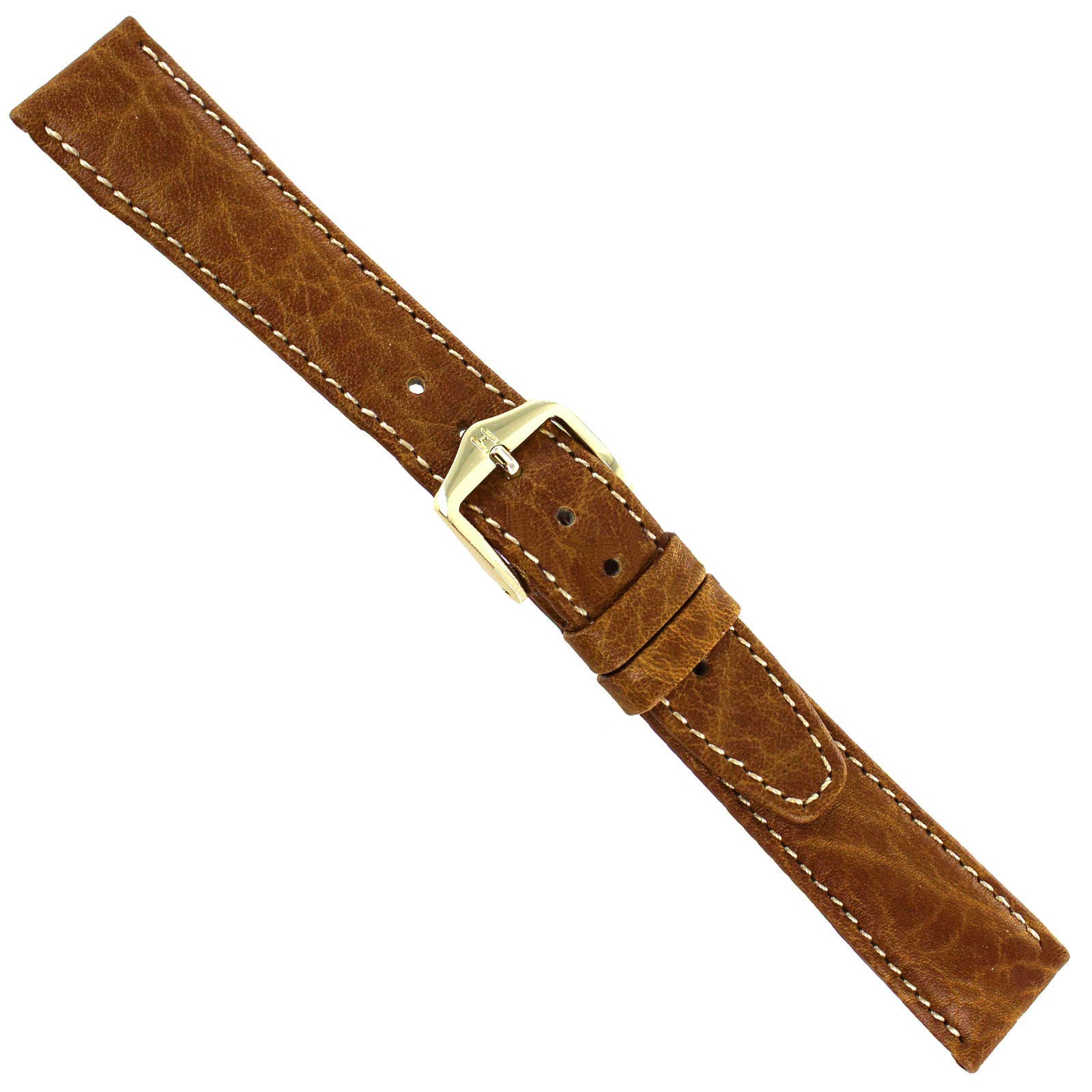 17mm Hirsch Camel Grain Tan Genuine Leather Flat Stitched Watch Band