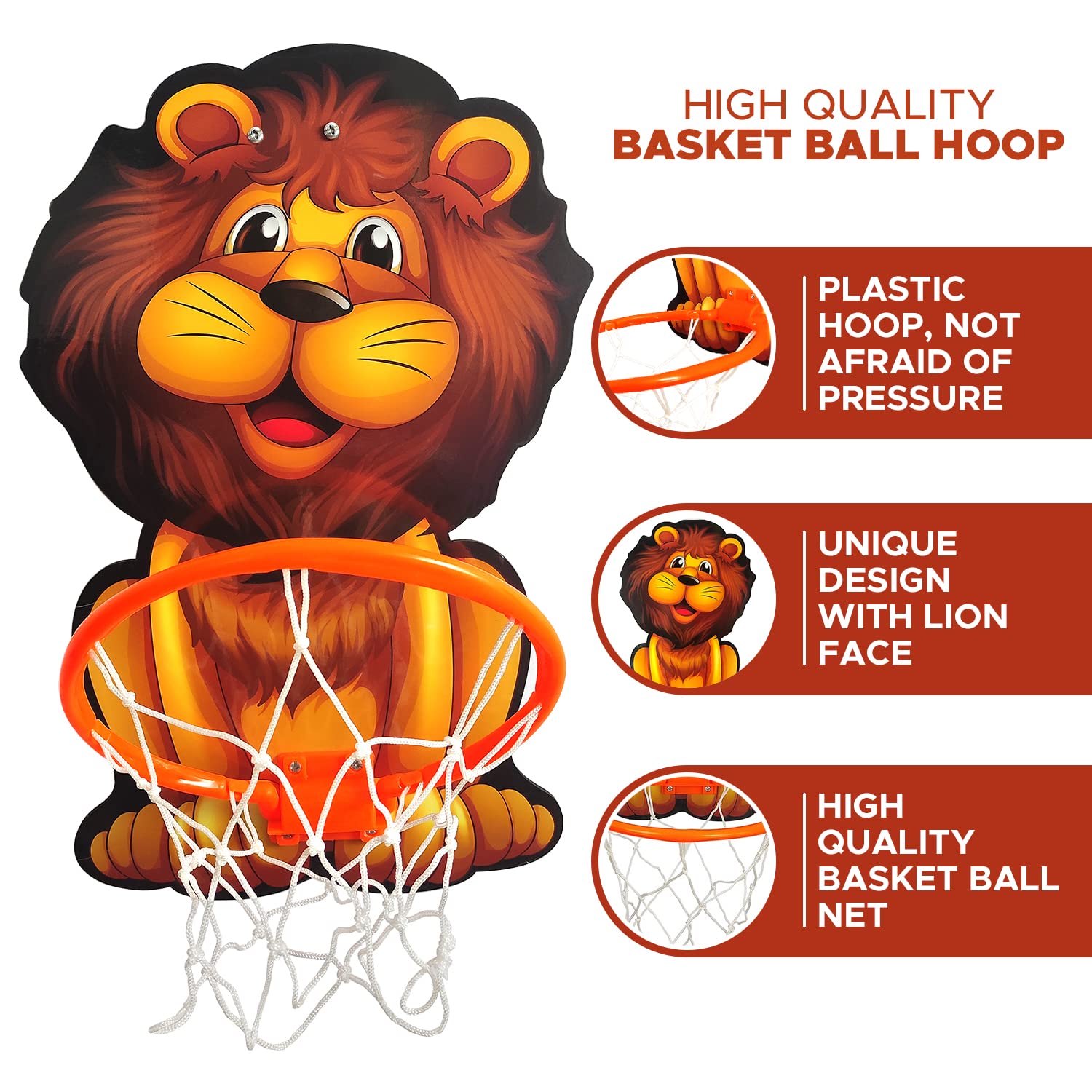 NHR Lion Basket Ball for Kids, Toys for Boys and Girls, Portable Set with Hanging Board, Ring Net, Ball Indoor and Outdoor Games, Good for Pastime Birthday and Return Gift - Image 8 thumbnail