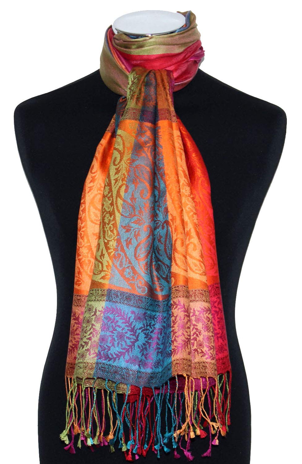 Lorenzo Cana Pashmina Schal Schaltuch jacquard gewebt 100% Seide Paisley Muster Seidenschal Seidentuch Seidenpashmina mehrfarbig 70 x 190 cm