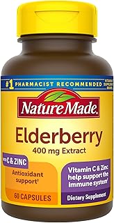 Nature Made Elderberry 400 mg Extract with Vitamin C and Zinc, Dietary Supplement for Immune Support, 60 Capsules, 60 Day ...