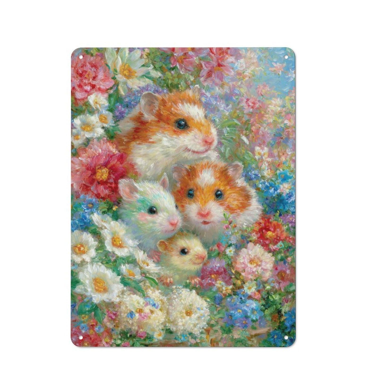 Junmoney Hamster Garden Delight Metal Plaque With Design 40X30cm, Vintage Bistro Wall Plaque For Coffee Bar, Kitchen, Bistro Or Tea Corner