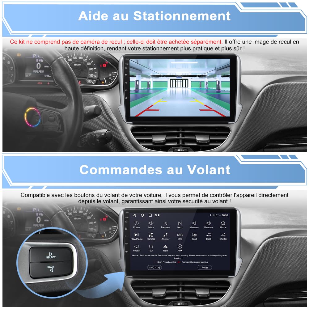 AWESAFE Autoradio 6Go+128Go 8Cœurs pour Peugeot 208 2008 (2012-2018), 4G LTE, Écran Tactile 10,1”, Android 13 CarPlay sans Fil & Android Auto, GPS WiFi Bluetooth FM RDS DSP, Commandes au Volant
