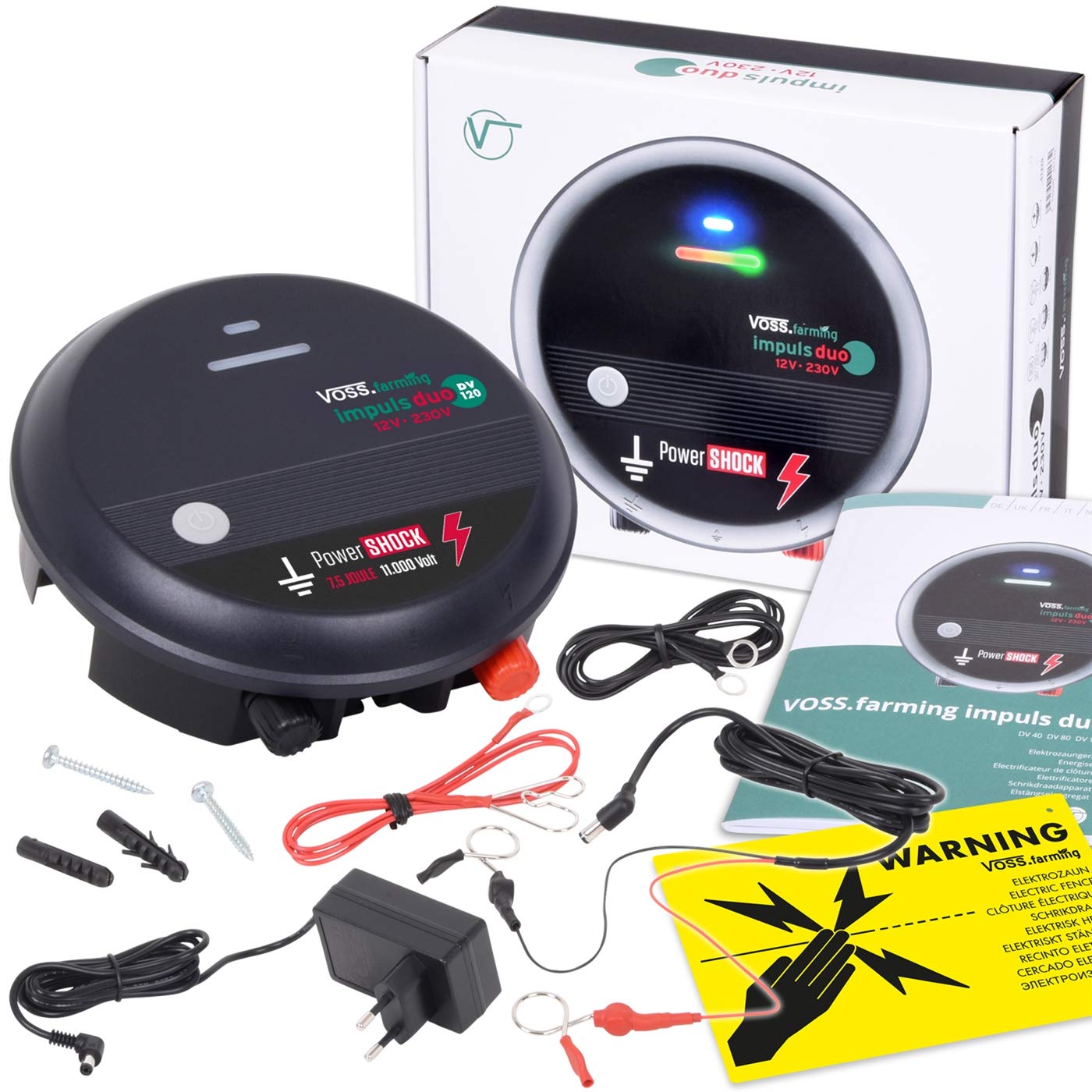 VOSS.farming Pastor eléctrico Impuls Duo DV120 12 V/230 V para cercas eléctricas, cercas de pastoreo