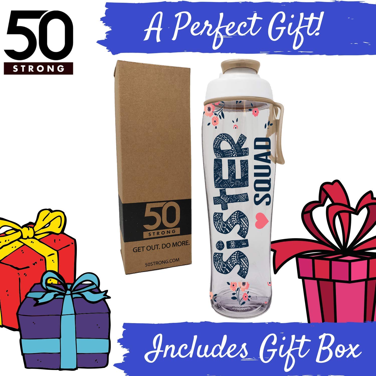 50 Strong Wasserflasche 850 Ml – BPA-freie Trinkflasche Mit Flip-Top Für Schwestern & Beste Freundinnen, Perfektes Geschenk
