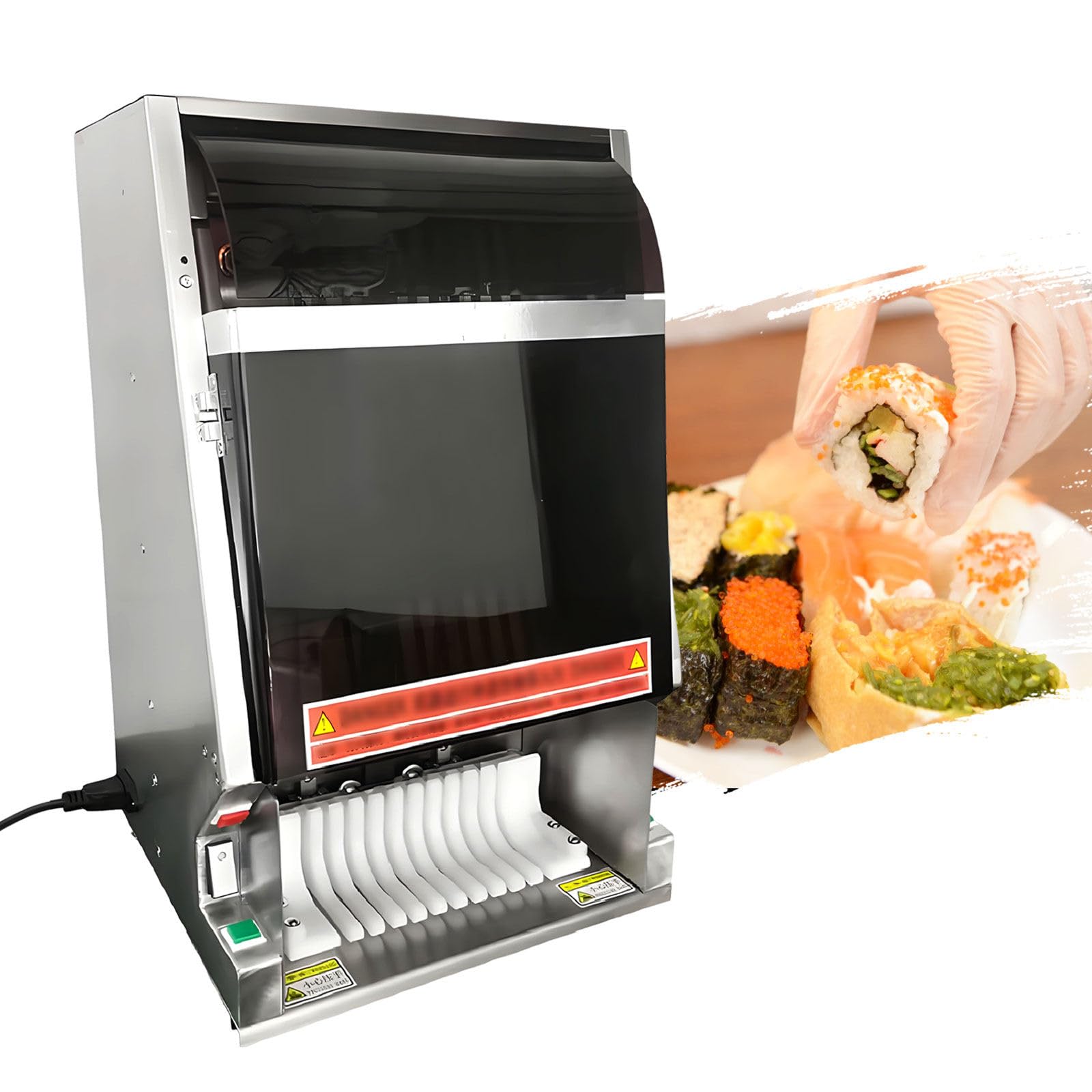 Maszyna do porcjowania rolek sushi, obcinarka do maki 55 W, szybkie cięcie 30 sekund, równomierne plastry, obsługa jednym przyciskiem, idealna do bufetów, hoteli i supermarketów