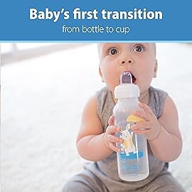 Dr. Brown\'s Milestones Narrow Sippy Bottle, 100% Silicone Soft Sippy Spout, 8oz/250mL, Flamingo & Bunny, 6m+