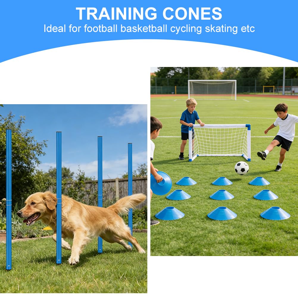 Set da allenamento per calcio, 6 aste slalom, scala di coordinazione 6 m, 12 cappelli, corda per saltare, paracadute di resistenza, set completo per allenamento di coordinazione