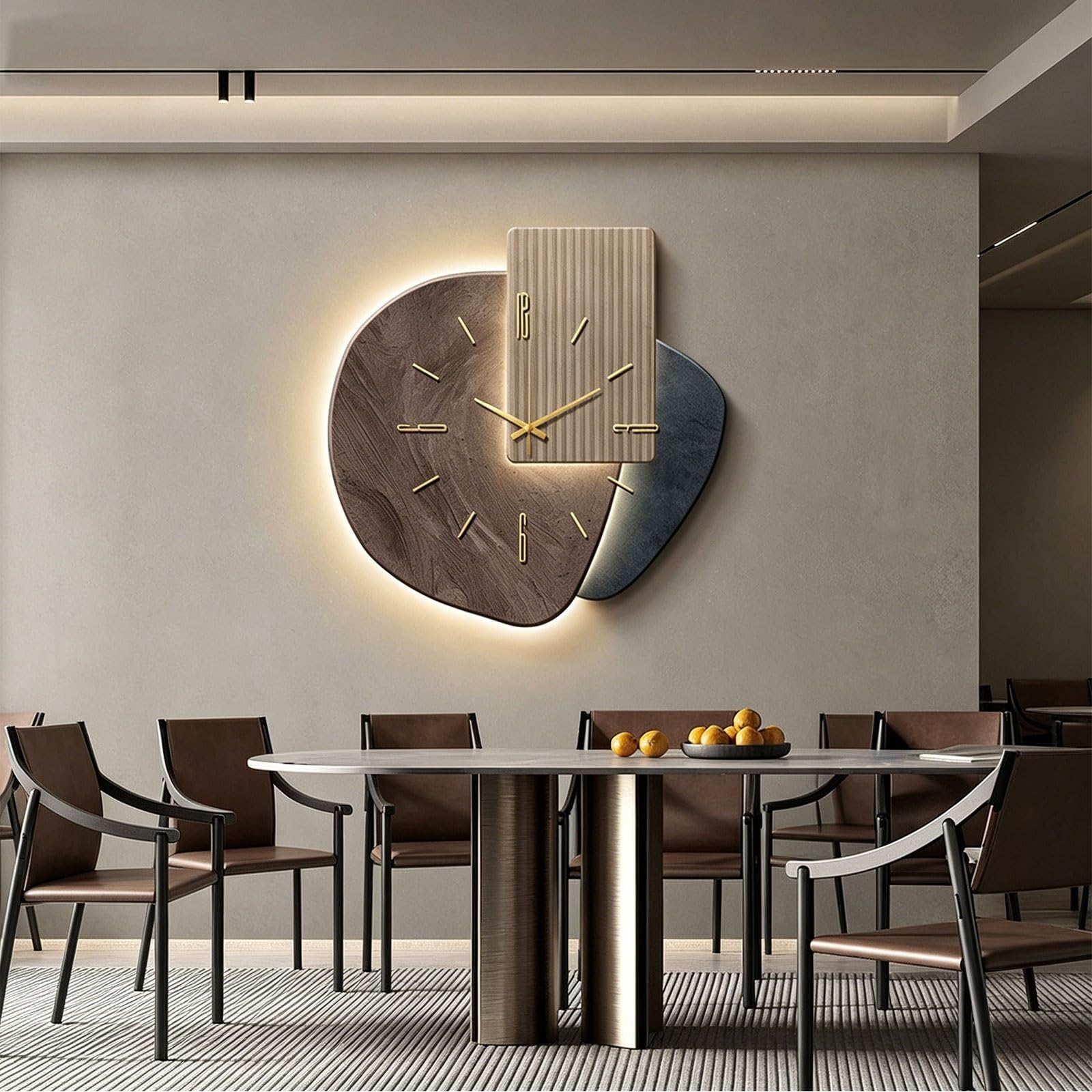 OECETCAWKD Modern 3D Wall Clock with LED Light, Crystal Porcelain Hanging Wall Art Painting, Plug-in Power Supply Wall Clocks for Living Room Dining Room(E,50 * 50CM/19.7 * 19.7IN)