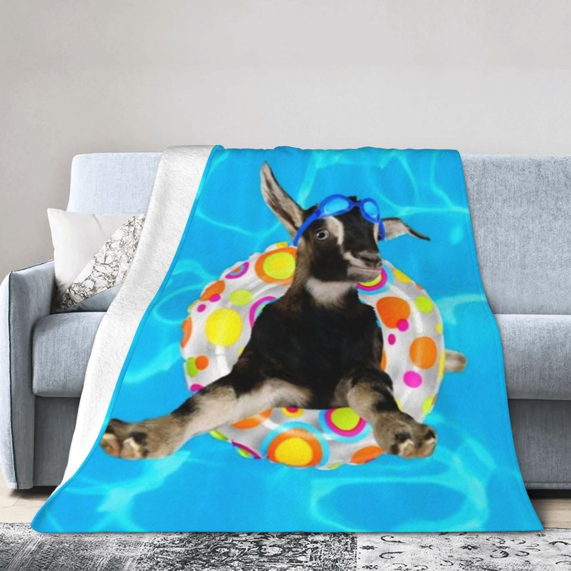 Melbrakin Black Whatever Floats Yours Goat Funny Swimming Blanket Super Soft Flannel Blanket Comfy Cozy Throw Blanket Couch Lightweight Blankets For Living Room Bedroom 60"X50"