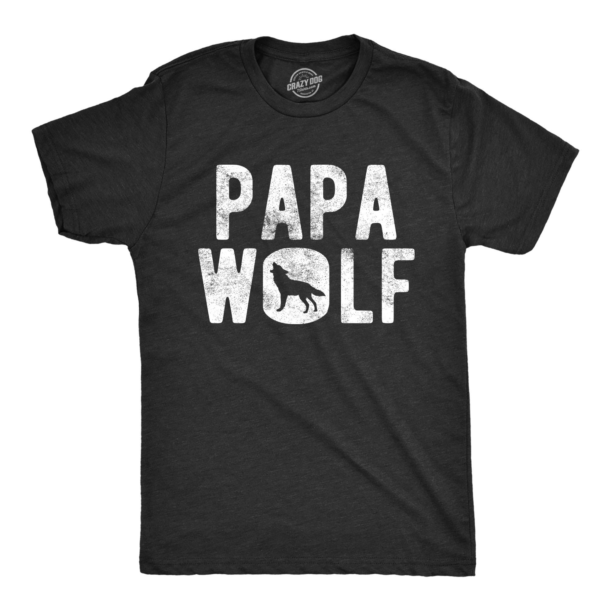Crazy Dog T-ShirtsMens Papa Wolf Tshirt Funny Camping Pack Fathers Day Graphic Novelty Tee