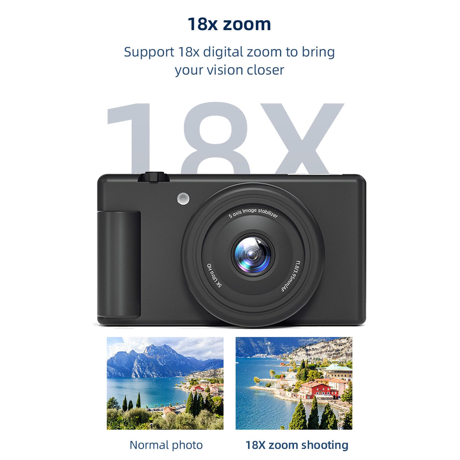 Jiawu Fotocamera Digitale per Fotografia, Videocamere WiFi 5K 80MP, Schermo Orientabile a 180° da 2,8 Pollici, Messa a Fuoco Automatica, Camere per Vlogging con Zoom Digitale 18X (BLACK)