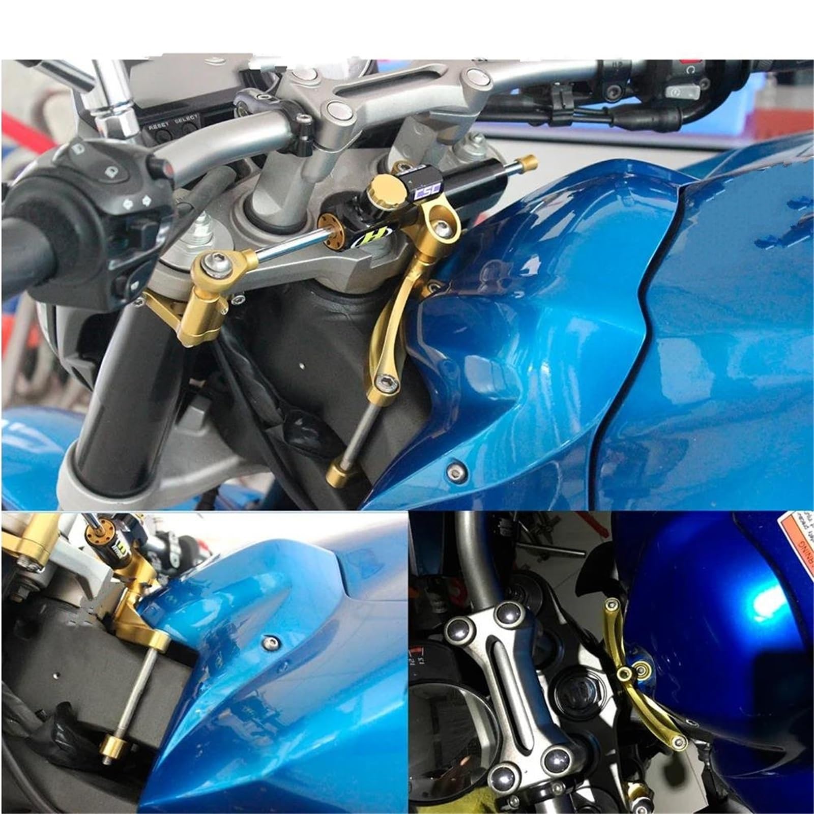 Motorrad-Lenkungsdämpfer-Stabilisator Für Yamaha Für FAZER FZ1 FZ 1 2006-2015 Dämpfer Mit Montagehalterungs-Stützsatz Lenkungsdämpfer Montagehalterung(Schwarz 1)