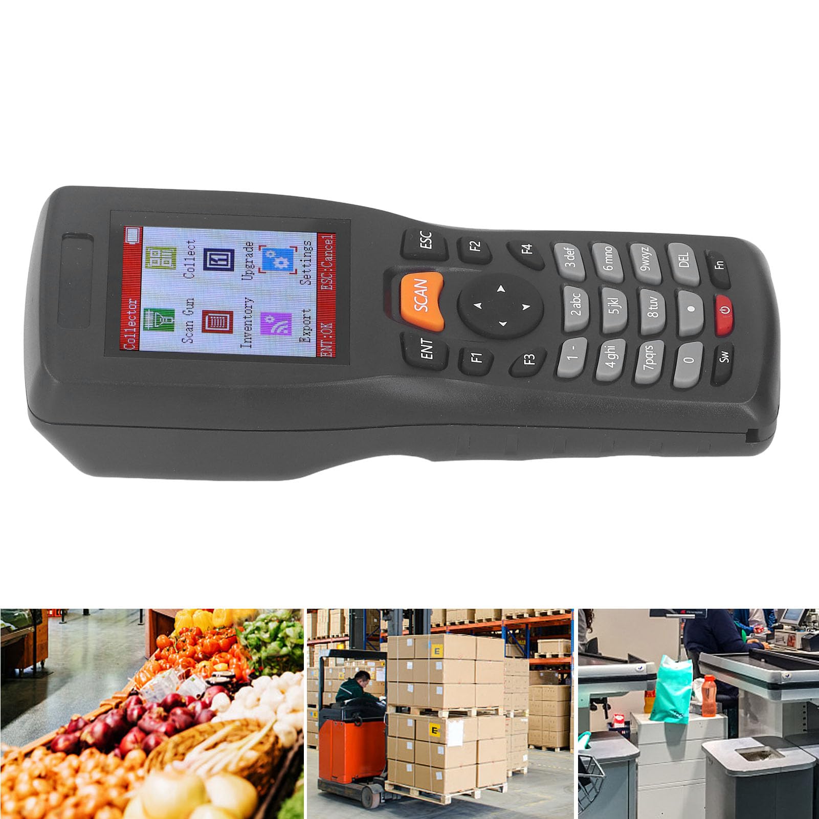 Scanner di Codici a Barre 1D, Raccoglitore Dati Wireless 2,4 GHZ, Scanner di Inventario Portatile con Schermo a Colori 2,2 Pollici, Batteria Ricaricabile, Scanner di Codici a