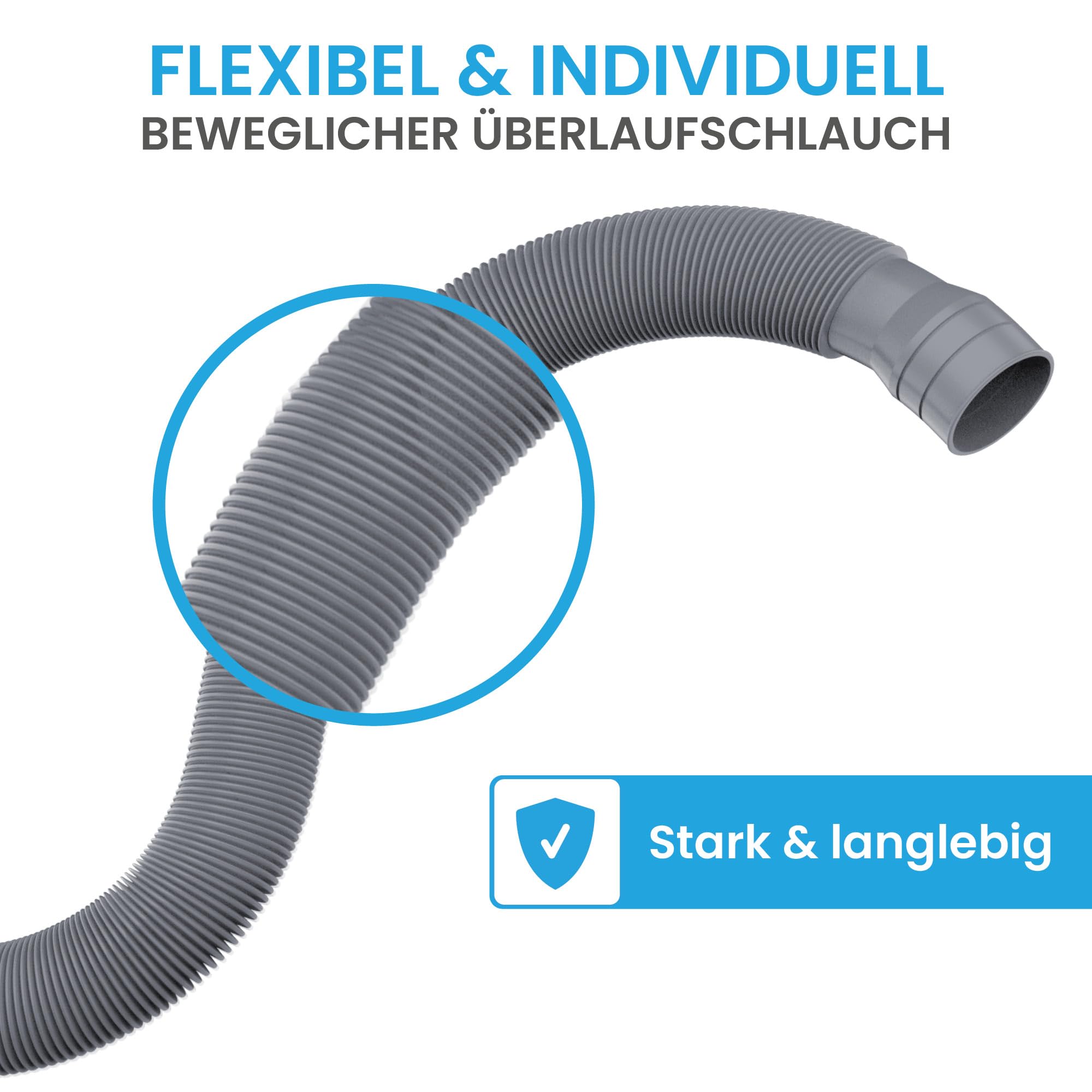 Bächlein Ablaufgarnitur Pop Up für die Badewanne, Pop Up Funktion inkl. Siebeinsatz für einen sauberen Wannenablauf, Komplettset inkl. flexiblem Überlauf, Überlaufblende & Siphon