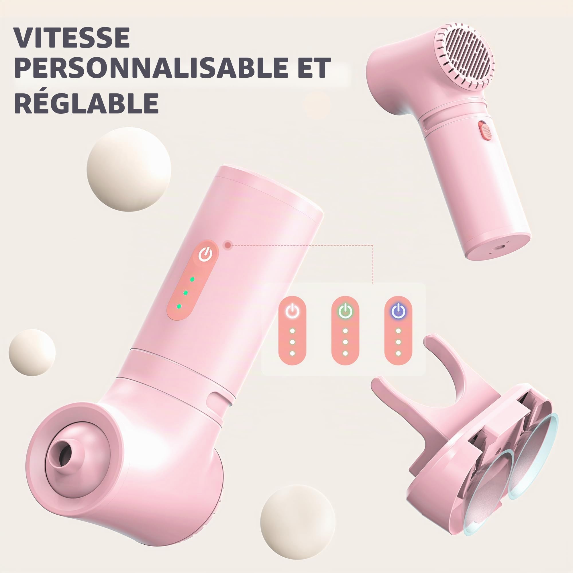 MOMFANN Jet de bain, accessoires de baignoire portables sans fil avec 3 niveaux de vitesse réglables, mode machine à bulles/jet de bain, jets de baignoire pour spa à domicile, relaxant (blanc-rose)