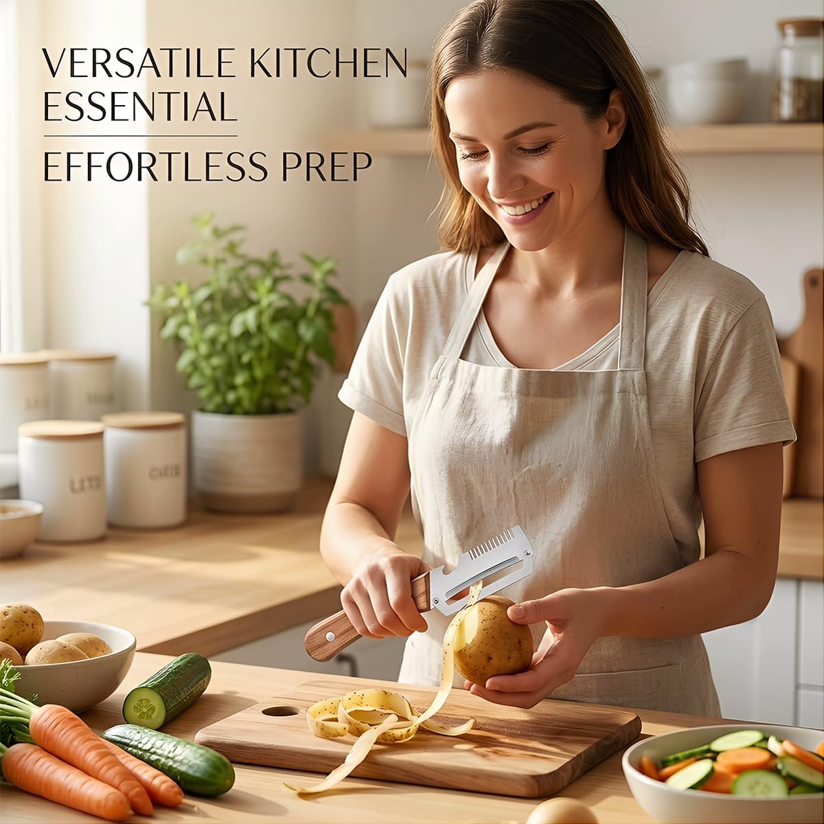 Vegetable Peeler for Kitchen – Multifunctional Stainless Steel Peeler with Wooden Handle & Bottle Opener, Durable for Fruits and Vegetables — view 7