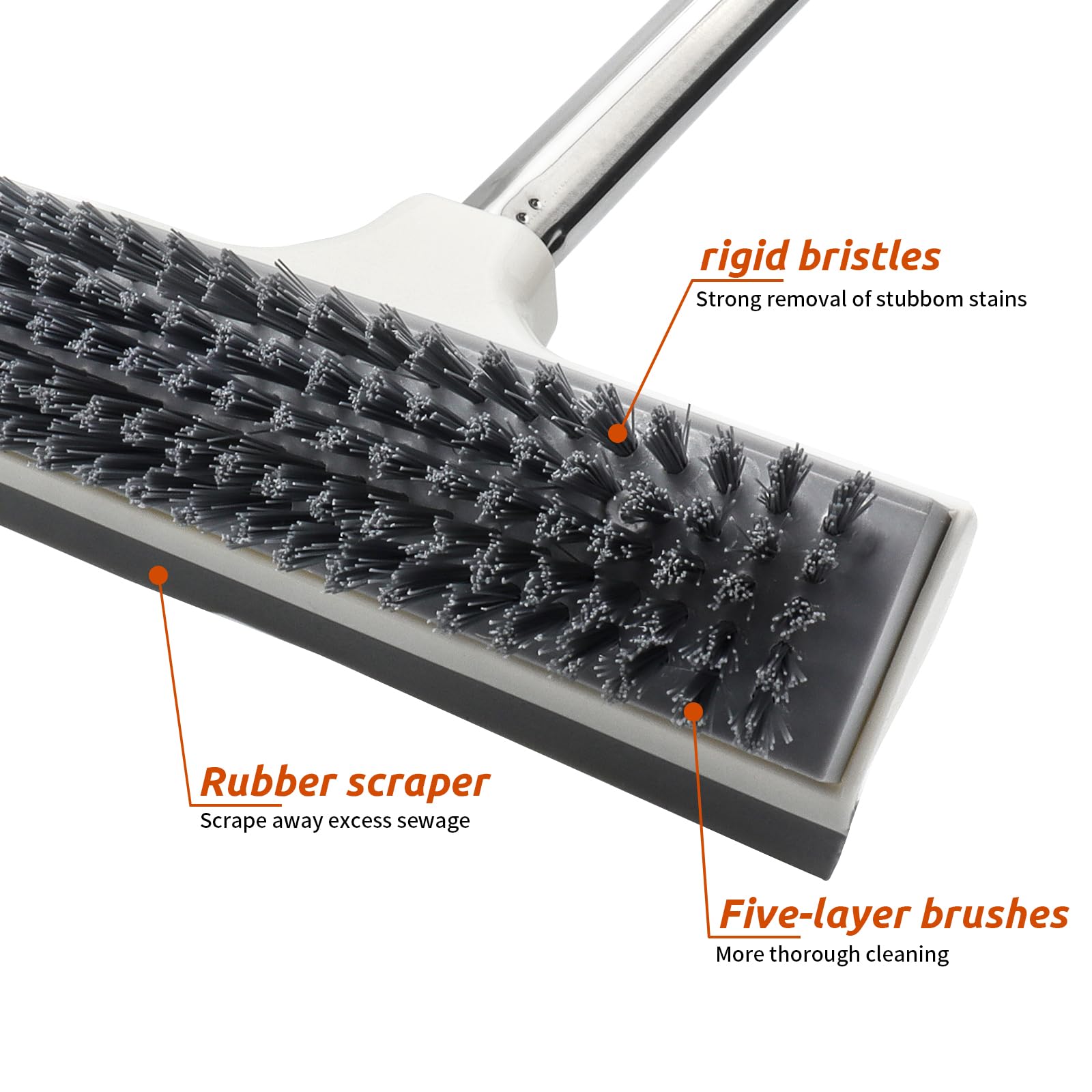 Brosse à Récurer Long Manche Réglable 2 En 1 Avec Raclette - Nettoyage Cuisine Salle De Bain Piscine