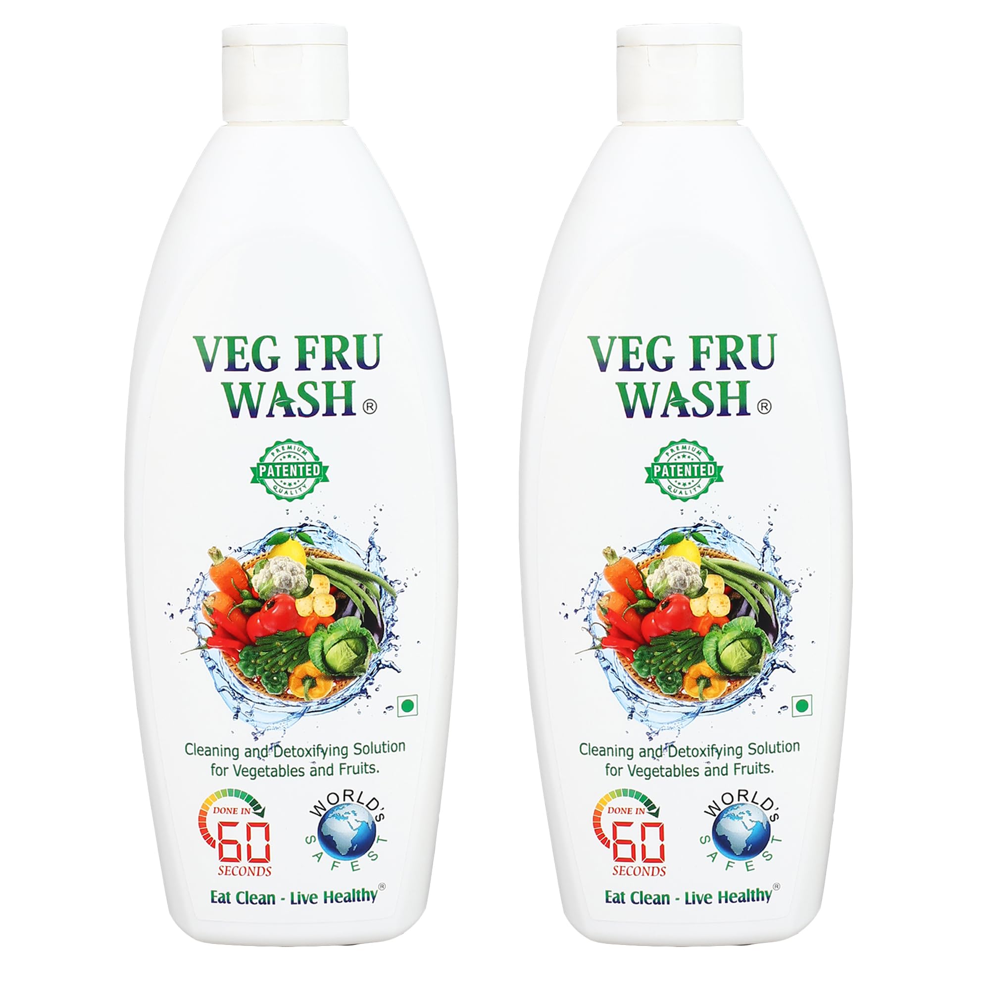 Natural Vegetable & Fruit Wash Disinfectant Liquid - 400ml x 2 | WORKS in 60 SEC | Safe To Use On Veggies & Fruits | Produce Cleaner for Freshness & Safety | Removes Pesticides & Bacteria