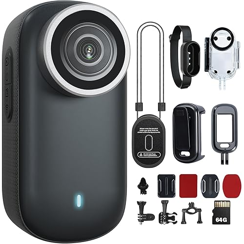 4K Mini Action Camera 64GB Thumb POV Portable Body Cam Wearable Video Recorder with IPX7 Waterproof（Black）