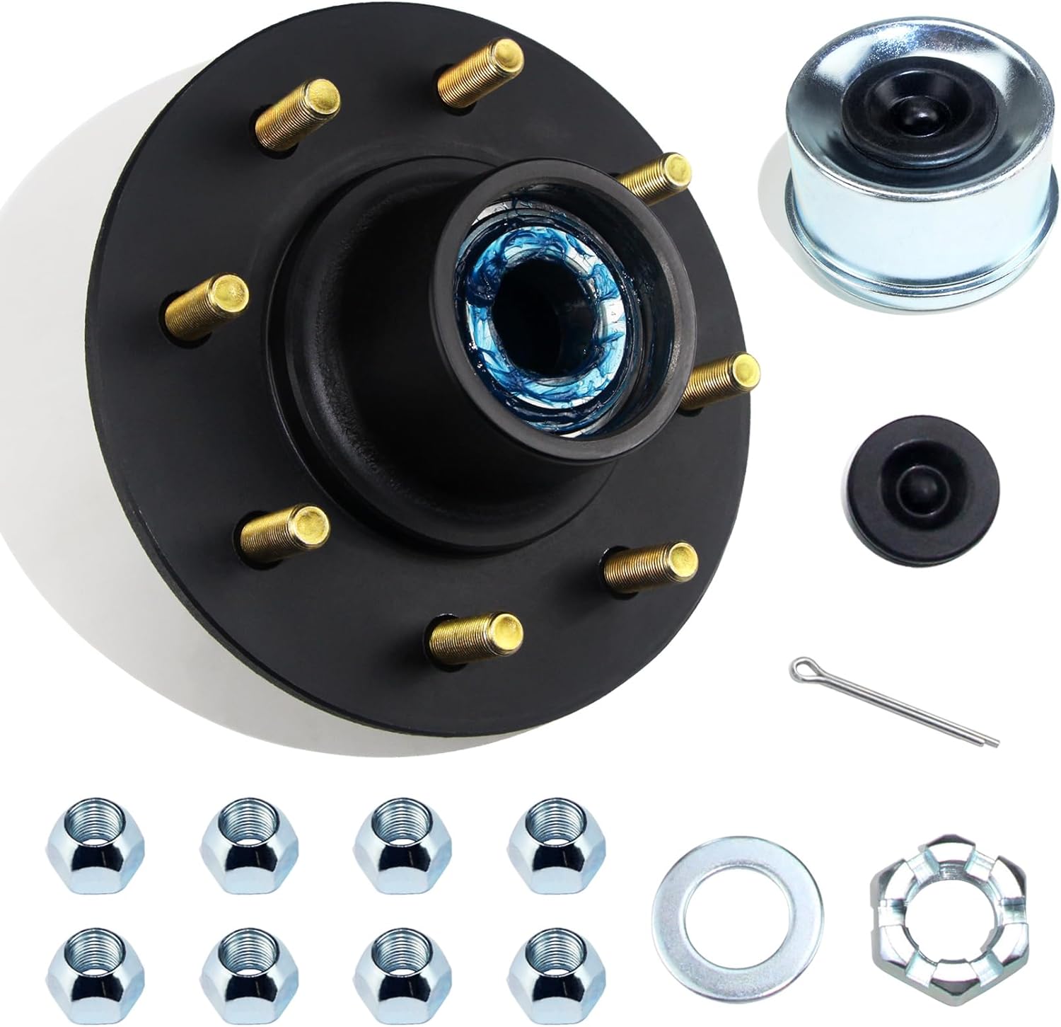 1 Set 8 on 6.5'' Trailer Hub Kit for 7000 lbs 1.25'' to 1.75'' #42 Tapered Spindle, Pre-Lubricated 25580 14125A Bearings 8x6.5 Pattern Trailer Idler Hub 8 Lug Bolt Trailer Wheel Hub Kits