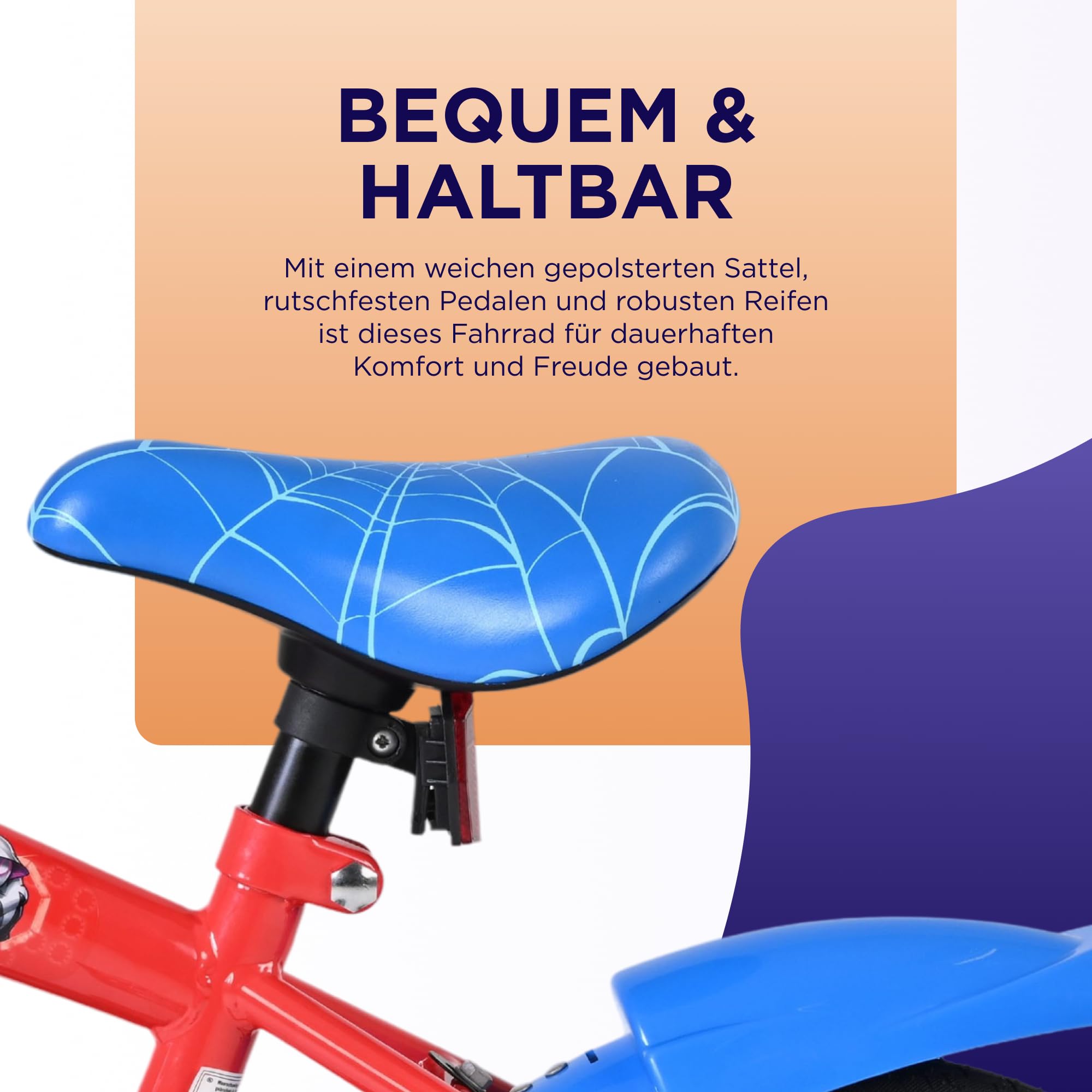 Volare Spider-Man Kinderfahrrad 14 Zoll | 3,5–5 Jahre | Hand- & Rücktrittbremse, Stützräder, Kettenschutz, Reflektoren | Verstellbarer Sattel | Geschenk für Jungen & Mädchen