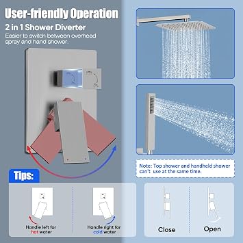 Gabrylly Rain Shower Head with Handheld Spray Combo, 10, Brushed Nickel