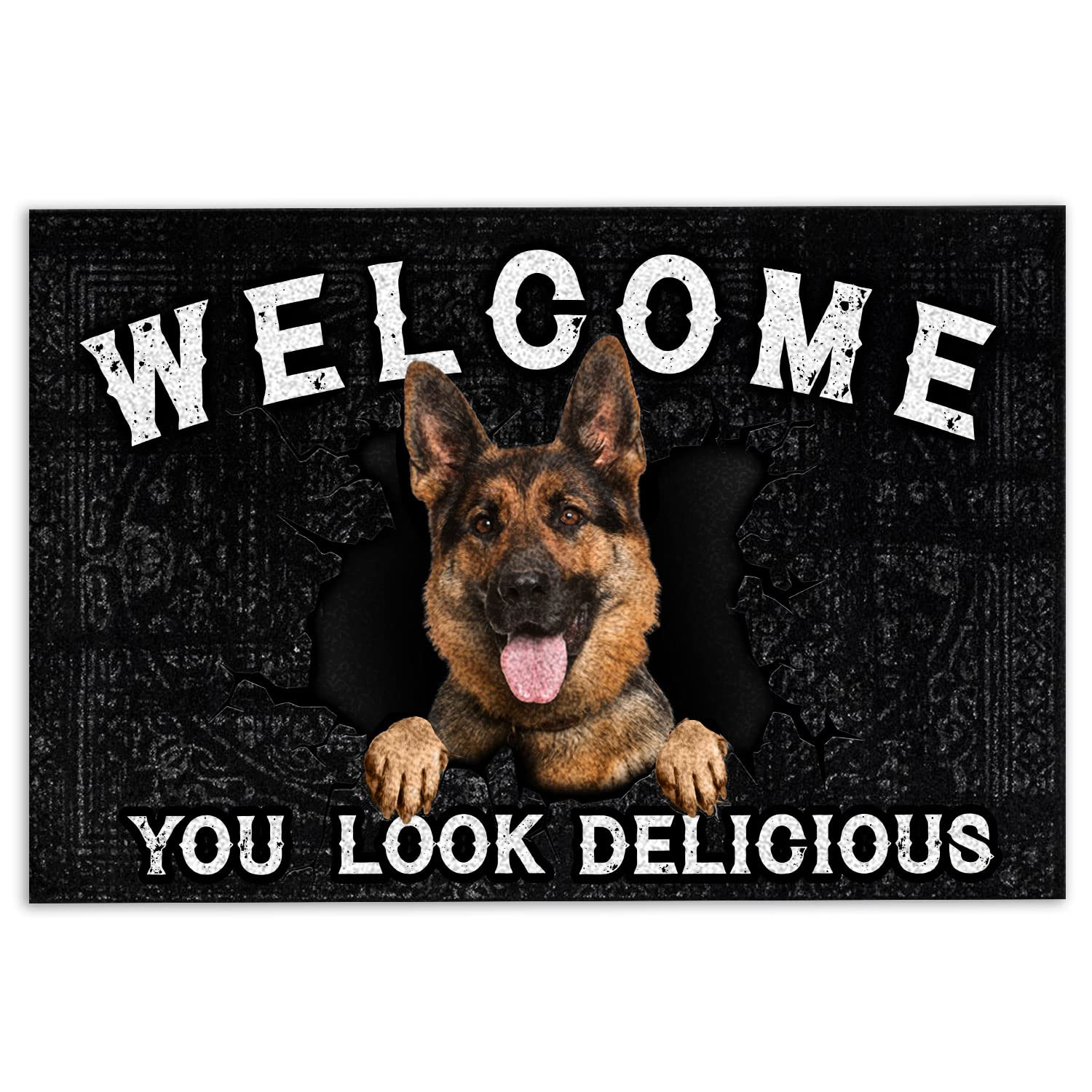 OhaPrints Funny German Shepherd Dog Welcome You Look Delicious Dog Lover Welcome Doormat Front Rubber Door Mat Home Porch Decor Outdoor Indoor