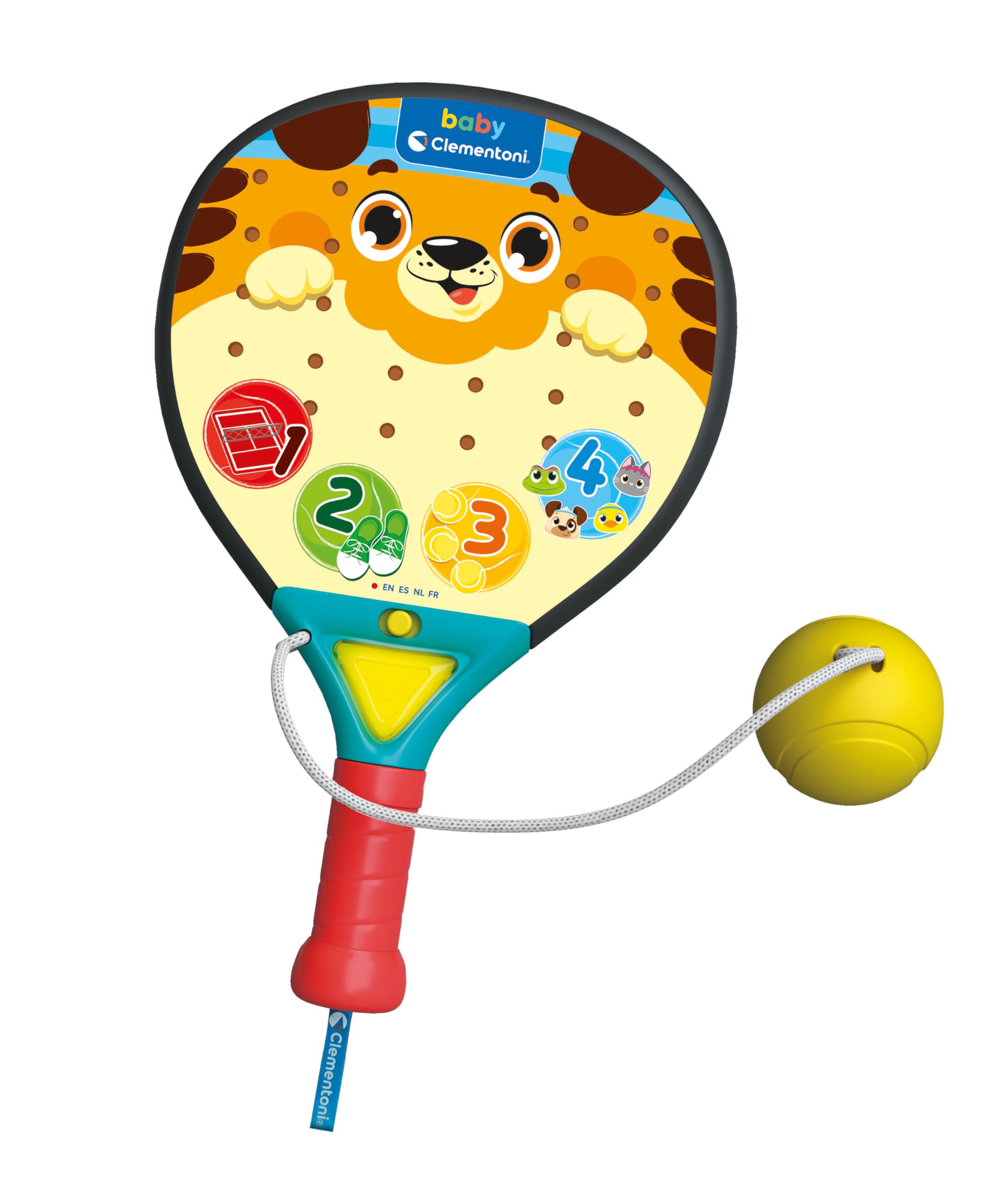 Clementoni Baby Raqueta Interactiva Baby Padel - Juguete Musical para Bebé con Luces, Sonidos y Sensor de Movimiento, Multilingüe, Niños +12 Meses