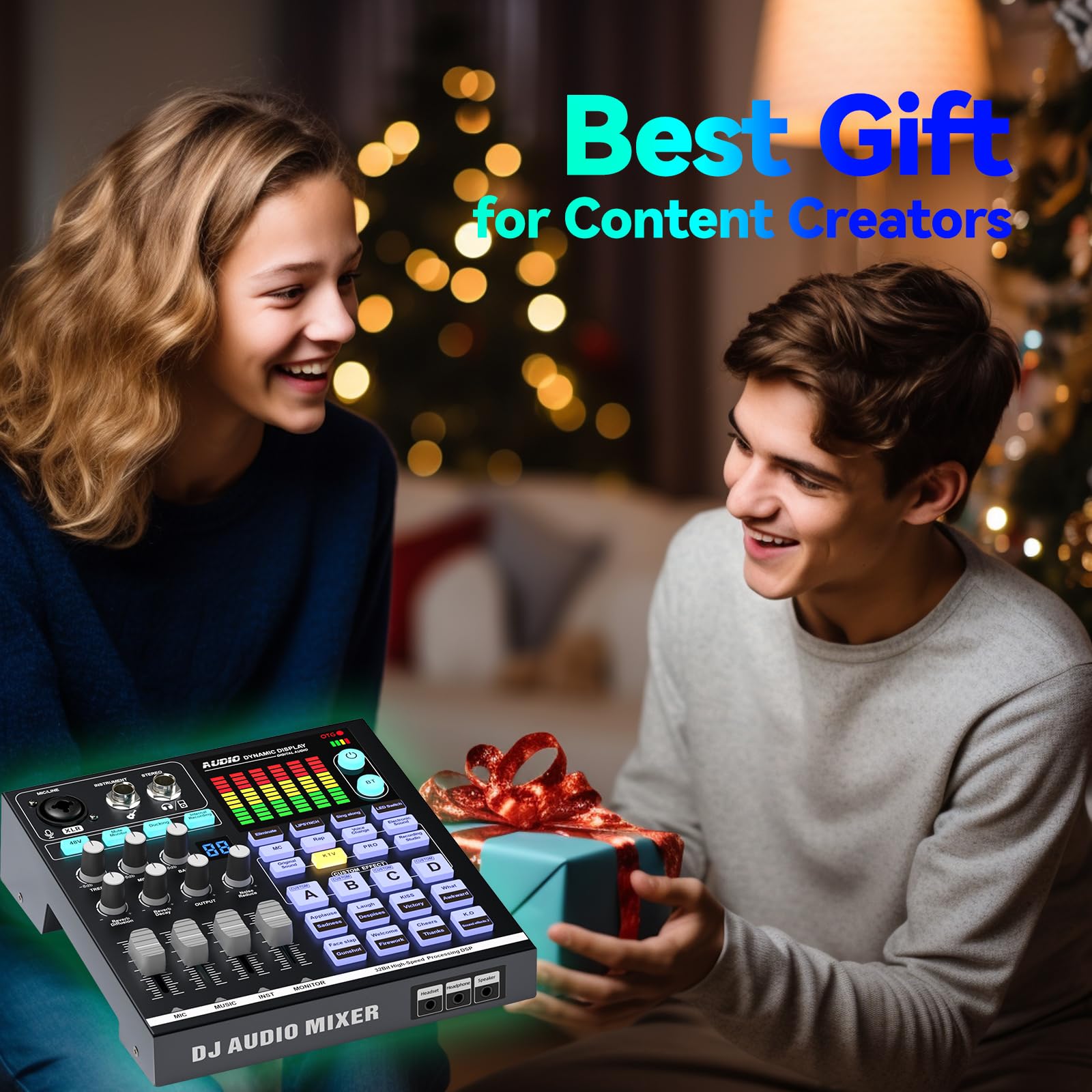 Scheda audio, mixer audio DJ con DSP, ingresso XLR, batteria integrata, scheda effetti sonori per live streaming, podcasting