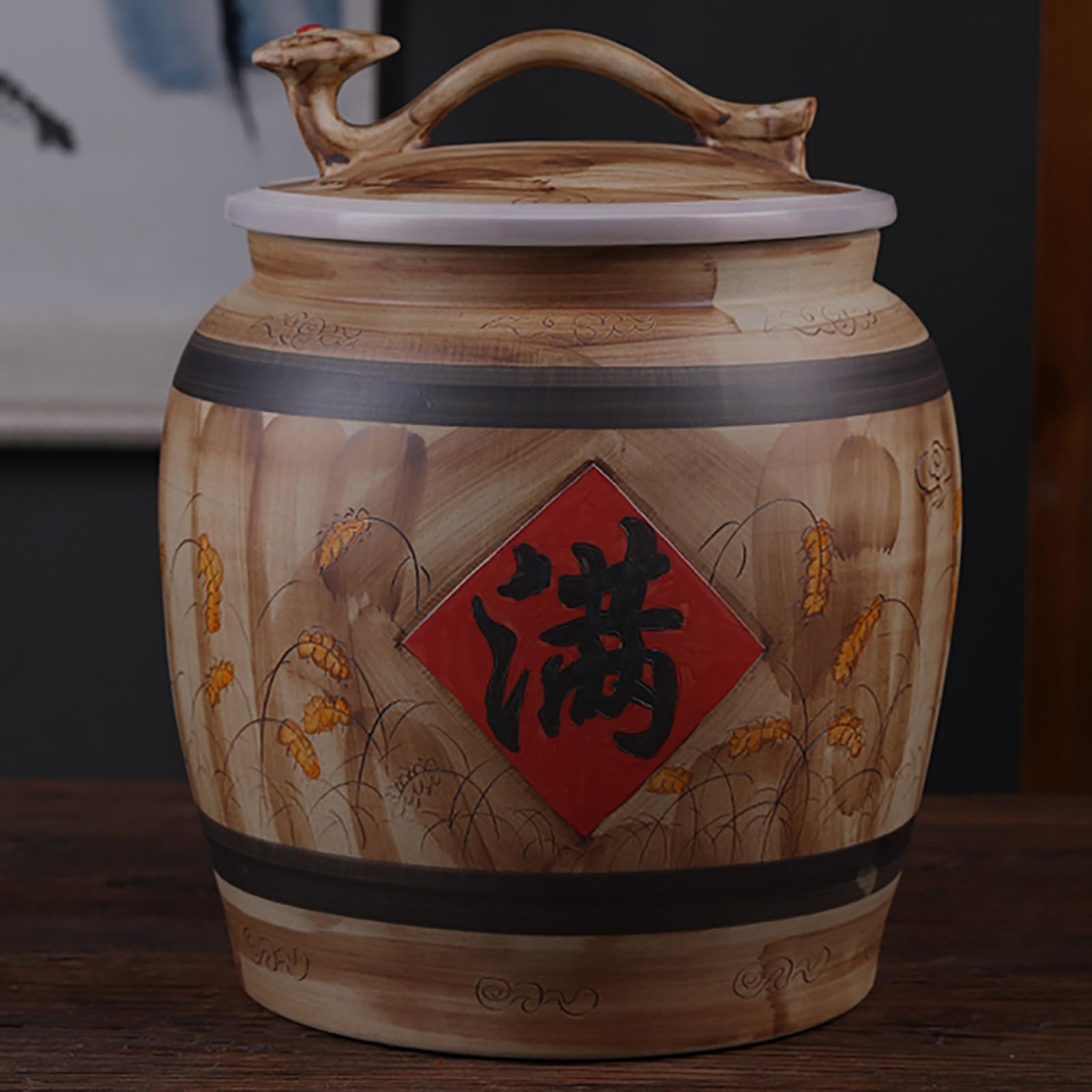 Pretty Rice Container JIXDILO Large Ceramic Rice Container Rice Bucket With Lid Ceramic Rice ...