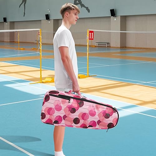 Miniatura 8 de Bolsas de raqueta de bádminton para tenis, grandes y resistentes, color magenta, melocotón, 2 raquetas, bolsa de tenis acolchada, bolsa de gimnasio