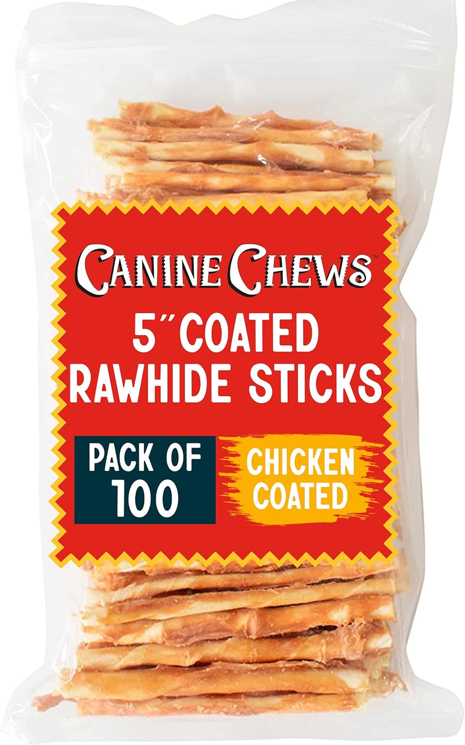 Canine Chews 5" Chicken Coated Sticks Pack of 100