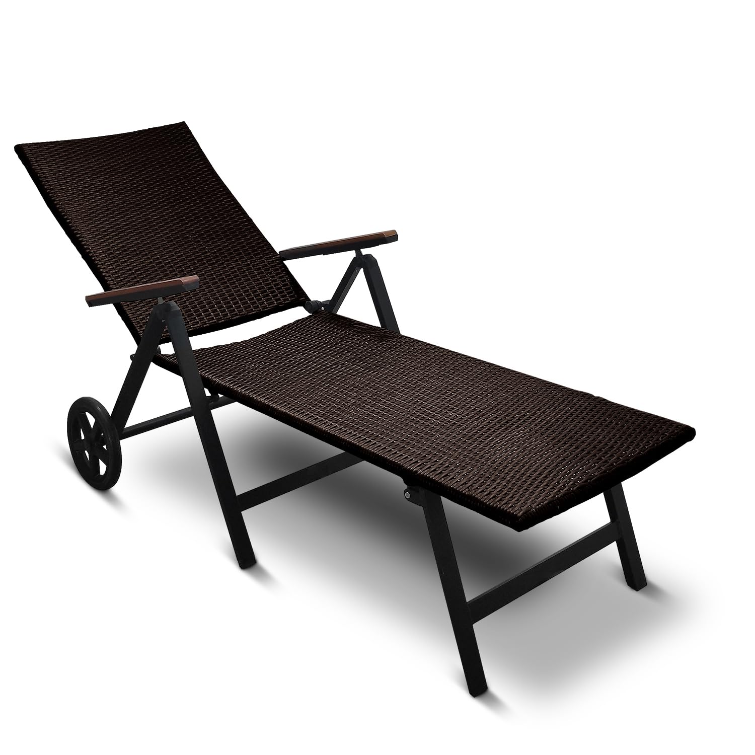 Generisch Aluminium Polyrattan Rollliege Relaxliege 120 kg belastbar Sonnenliege Klappbare Gartenliege Braun Neu