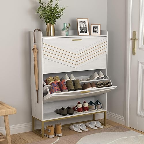 Miniatura 6 de Armario de almacenamiento de zapatos para entrada armario de zapatos con 2 cajones abatibles y 1 cajón de almacenamiento organizador de