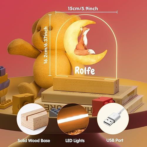 Miniatura 5 de Bemaystar Luz nocturna de elefante, lámpara infantil personalizada, nombre personalizado, alimentado por USB, acrílico moderno, brillo ajustable,