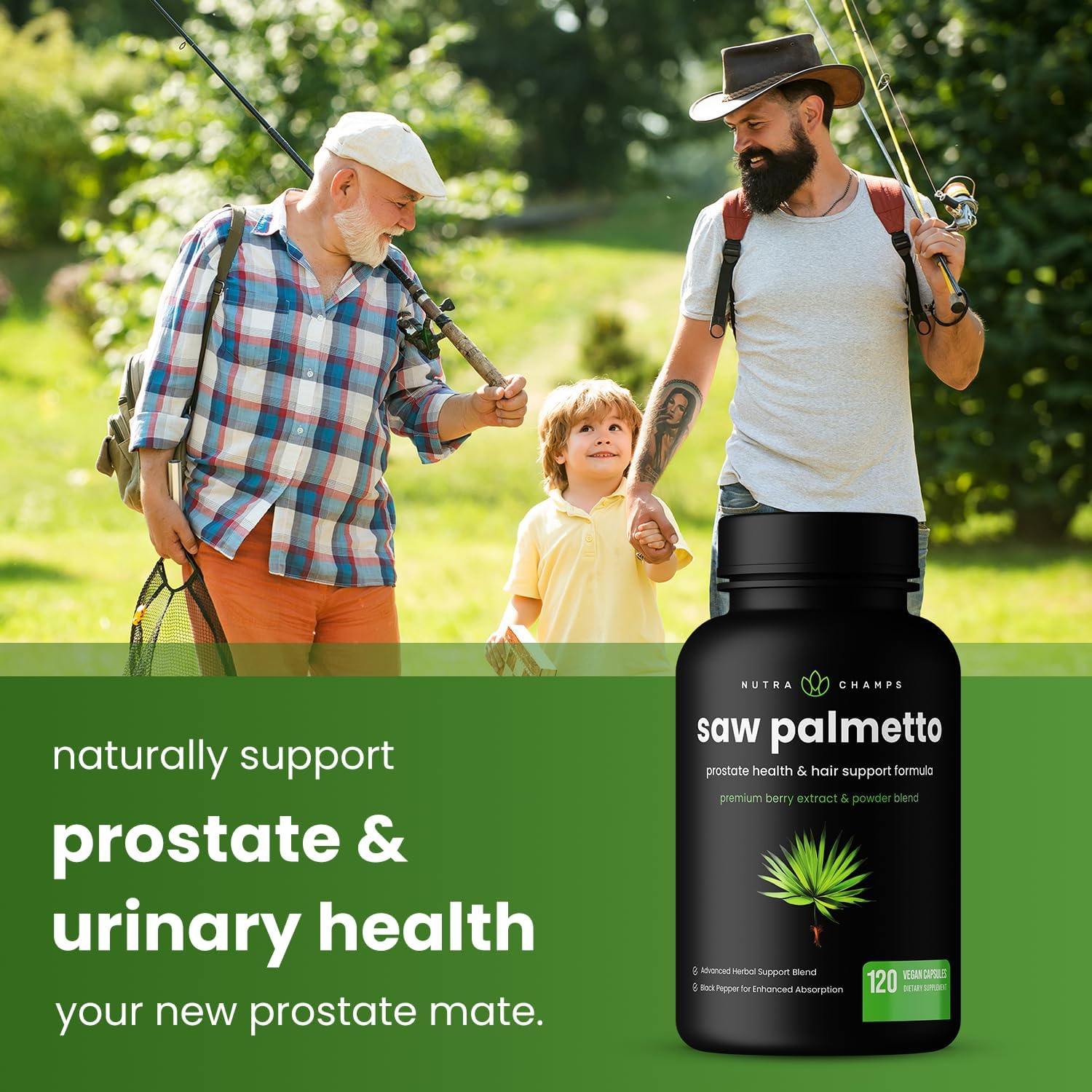 NutraChamps Saw Palmetto Supplement for Prostate Health [Extra Strength] 600mg Complex with Extract, Berry Powder & Herbs - Supports Healthy Urination Frequency, 120 Capsules (Pack of 2)