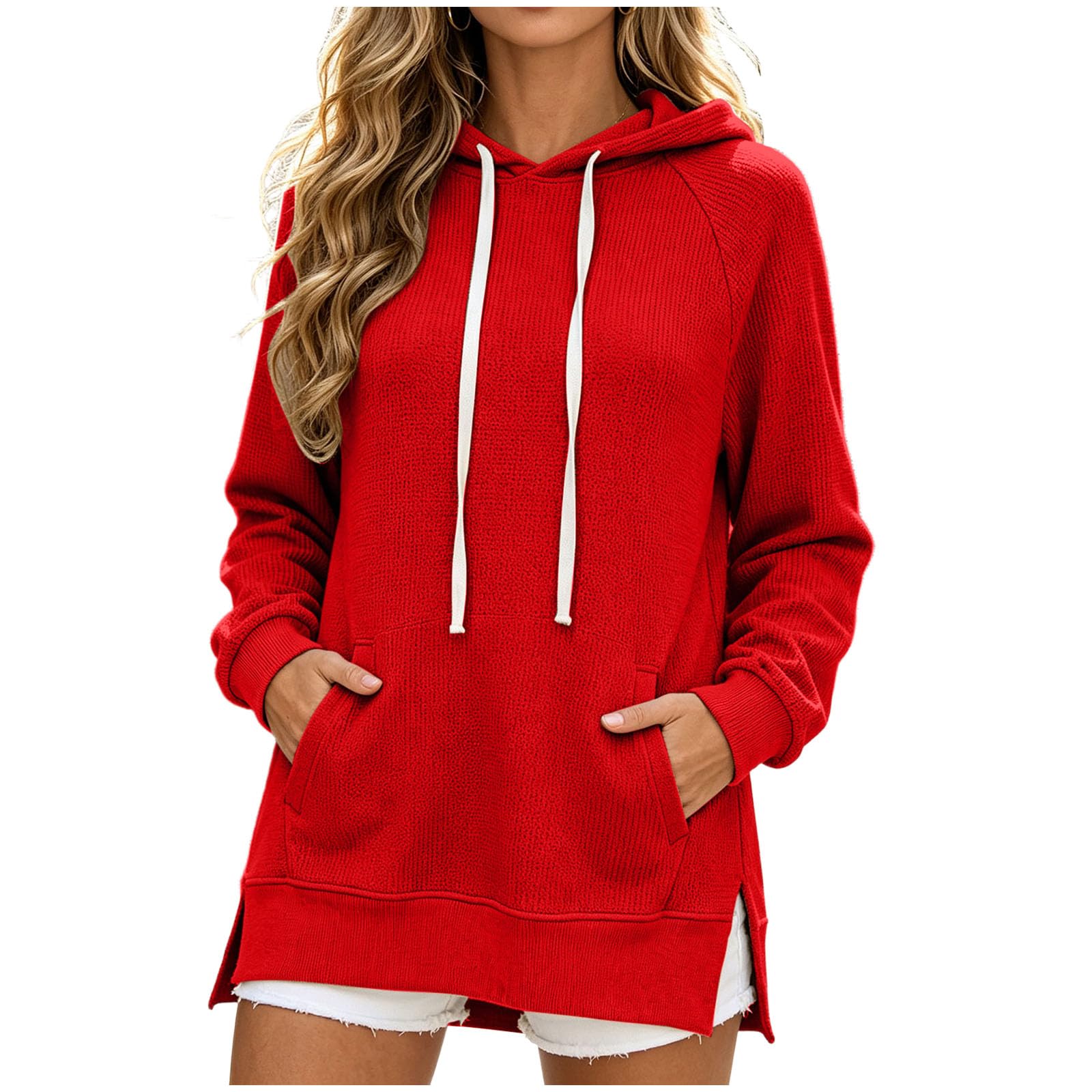Felpa con Cappuccio da Donna a Tinta Unita per Autunno/Inverno, vestibilità Ampia, Lunghezza Media, con Tasche. Felpa Donna Zip
