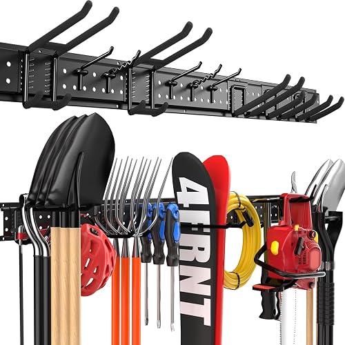 ZICANYCO 49.5" Garage Tool Organizer Wall Mount with 10 Adjustable Hooks, Heavy-Duty 400lb Storage Rack for Garden & Shed ZICANYCO 49.5" Garage Tool Organizer Wall Mount with 10 Adjustable Hooks, Heavy-Duty 400lb Storage Rack for Garden & Shed