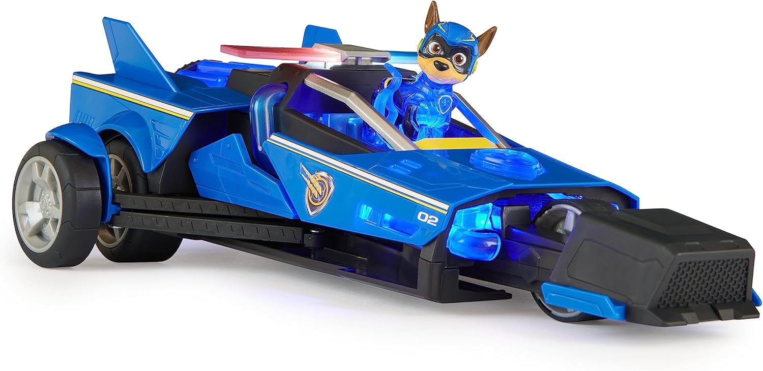 Paw Patrol: The Mighty Movie, Chase’s Mighty Transforming Cruiser with Mighty Pups Action Figure, Lights and Sounds, Kids Toys for Boys & Girls 3+