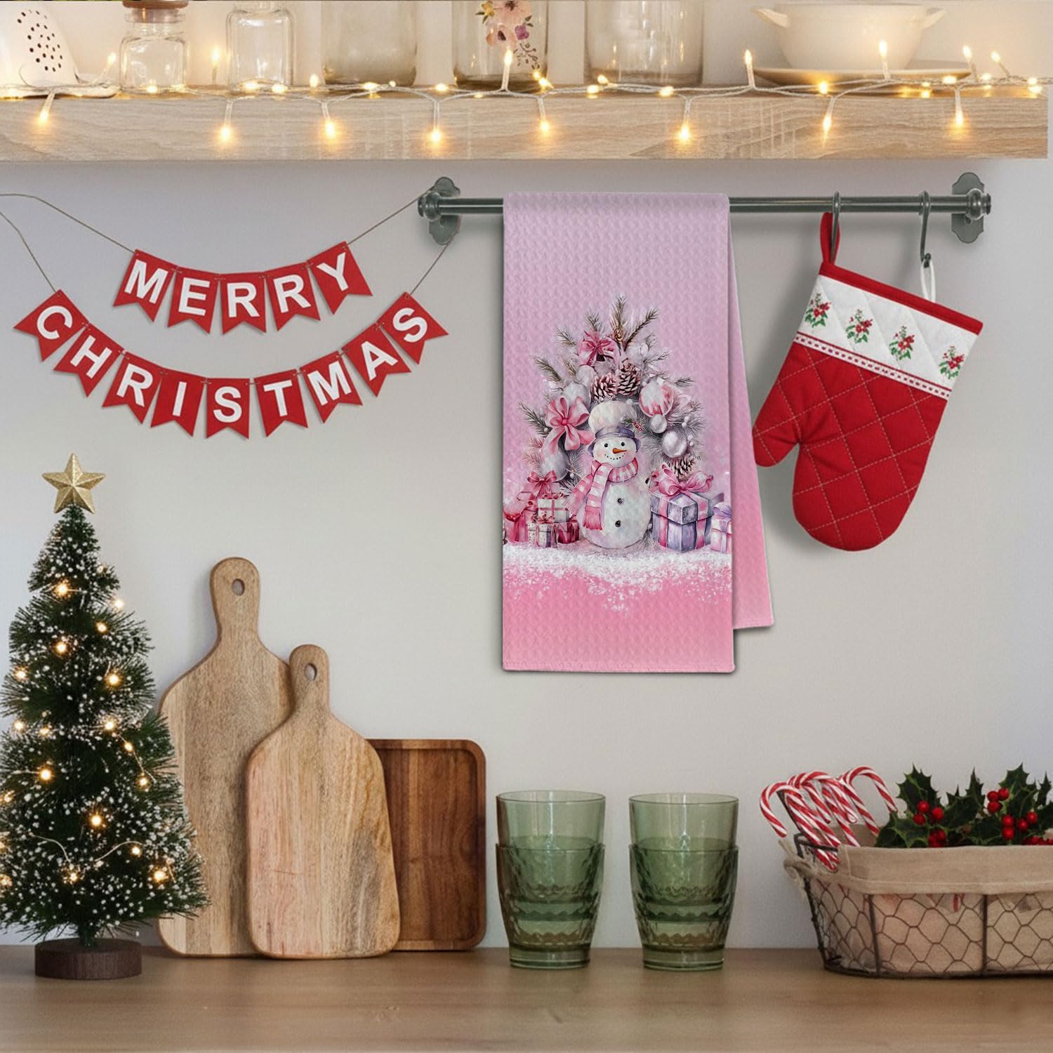Pink Coquette Bow Christmas Snowman Kitchen Towels, Preppy Winter Dish Towels Drying Cloth for Kitchen, Winter Holiday Xmas Snowman Decorative Hand Towel for Bathroom, 16x24 Inch - Image 4